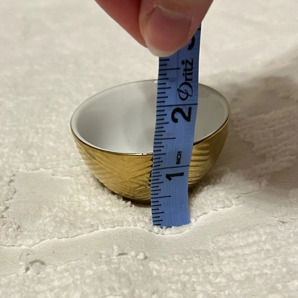Raised Chevron Design Gold & White Porcelain Mini Dip Bowl or Ring/Jewelry bowl